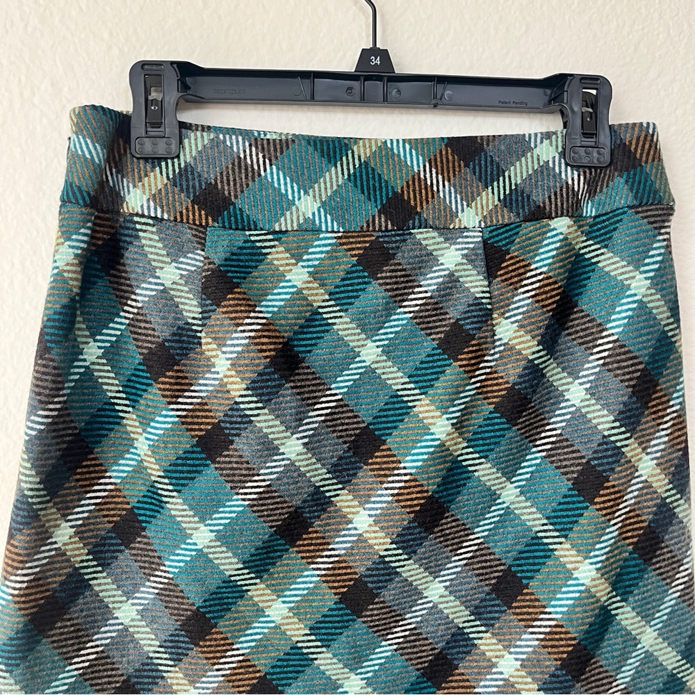 Talbots Plaid A-Line Skirt Wool Blend Petite Teal Brown‎ Lined - Picture 4 of 12